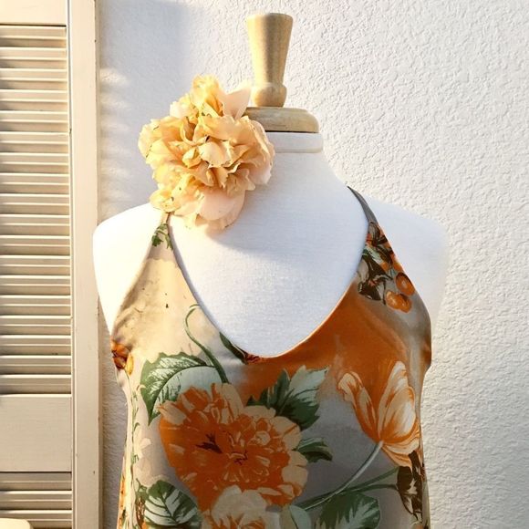 Tea n Rose Orange Botanical Floral Trapeze Dress - Picture 2 of 8